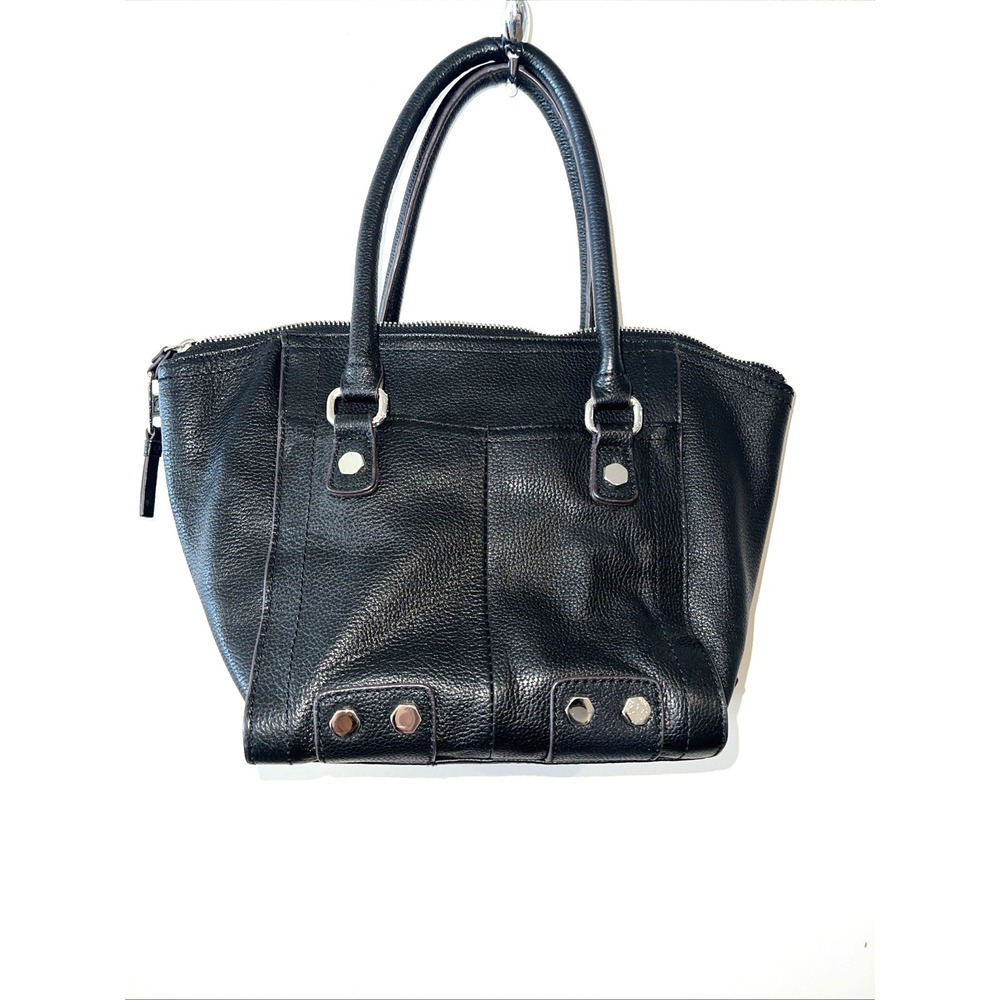VTG TIGNANELLO Black Pebbled Leather Satchel Crossbody HandBag‎ Handles + Strap